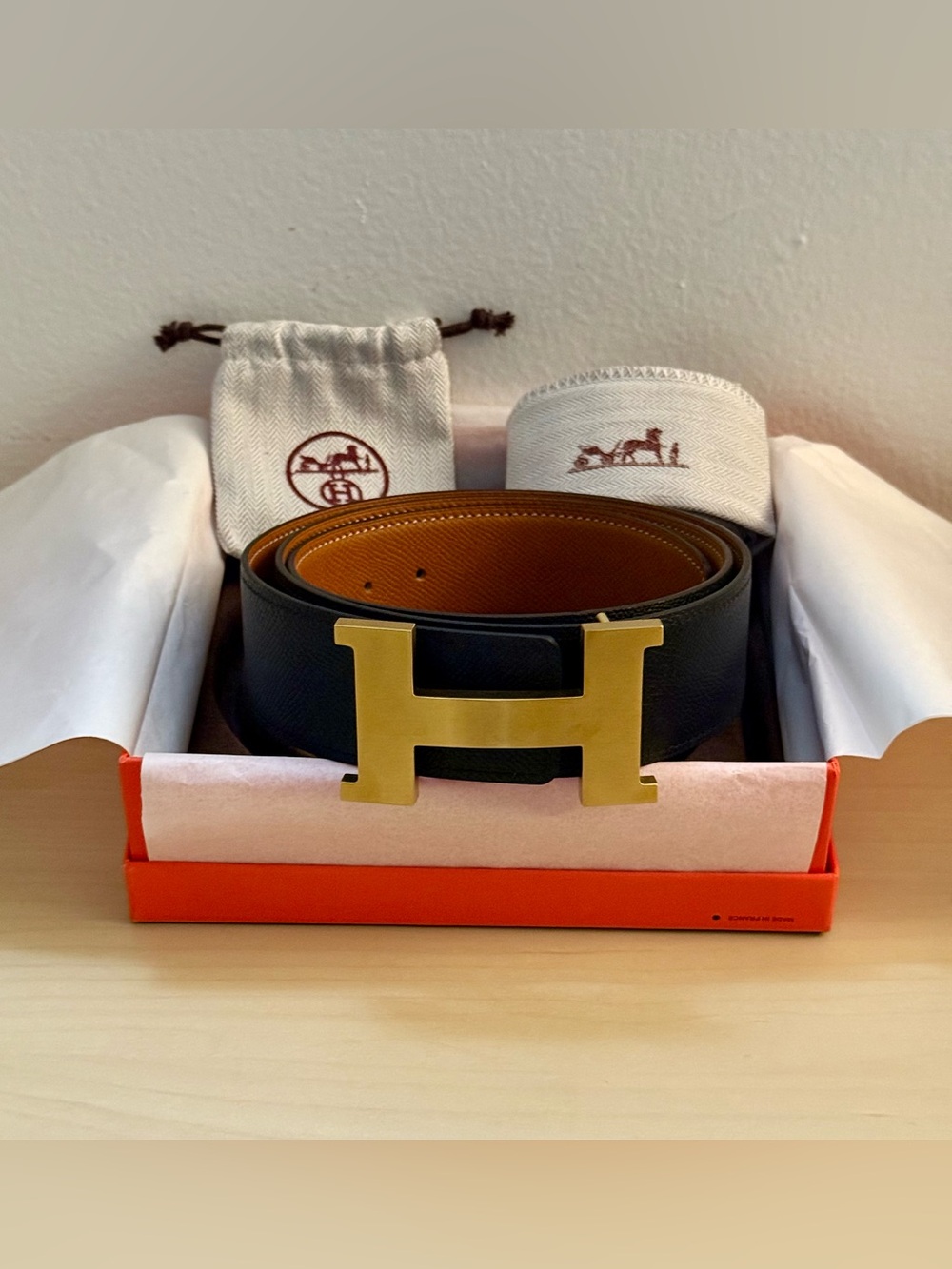 Reversible Belt in Black/Brown with Gold H Buckle